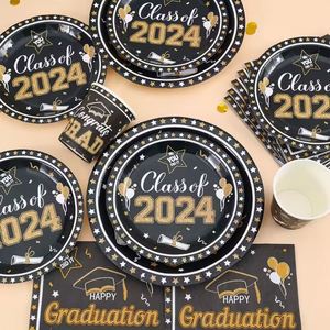 <span class=keywords><strong>12</strong></span> <span class=keywords><strong>personnes</strong></span> noir blanc Graduation décoration fête Table félicitations Grad jetable papier <span class=keywords><strong>vaisselle</strong></span> ensemble fournitures tasse assiettes serviette - Product Image 6