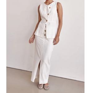 ชุดเซ็ตผ้าลินินผู้หญิงขายดี สไตล์ลำลอง ลายเรียบ เสื้อกั๊กผ้าฝ้าย กระโปรง ชุดสองชิ้น ใส่ได้ทุกวัน สำหรับฤดูใบไม้ผลิและฤดูร้อน - Product Image 3