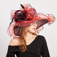 Topi Fascinator Bunga Organza Lebar untuk Wanita, Cocok untuk Pesta Pernikahan, Gereja, Acara Luar Ruangan, Kentucky Derby