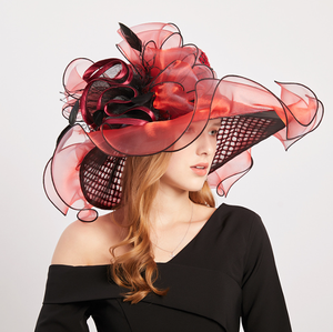 Grand Chapeau Fascinator à Fleur en Organza pour <span class=keywords><strong>Femme</strong></span>, Large Bord, Robe de Thé Fleurie pour Mariages, Fêtes, Événements d'Église, et le <span class=keywords><strong>Derby</strong></span> du Kentucky - Product Image 6