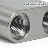 Komponen Mekanik Industri Presisi Tinggi, Blok Aluminium Alloy Stainless Steel, Dibuat dengan Mesin CNC, Lubang Berulir OEM, Toleransi Tinggi