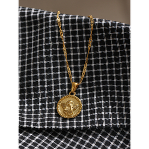 JINYOU-<span class=keywords><strong>Collar</strong></span> con colgante de Ángel de acero inoxidable, <span class=keywords><strong>Collar</strong></span> redondo de 18K de Color dorado de alta calidad, 2029 - Product Image 4