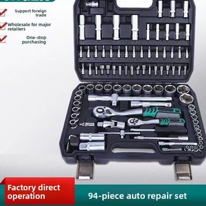 Ensemble d'outils de réparation de turbines à vapeur en acier au chrome-vanadium de 94 pièces, comprenant des clés à cliquet, des embouts et des accessoires ; Disponible en Perle - Product Image 2