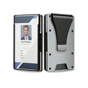 Custom Branded RFID Aluminum Minimalist ID Badge <b>Card</b> <b>Wallet</b> with Money Clip <b>for</b> Corporate Business Employee <b>Card</b> <b>Holder</b> - Product Image 1