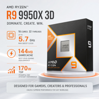 Processeur de jeu 9950X3D 16 cœurs 32 threads 4,3 GHz 5,7 GHz 128 Mo L3 170 W Socket AM5 DDR5 PCIe 5.0 en boîte pour assemblages PC en stock