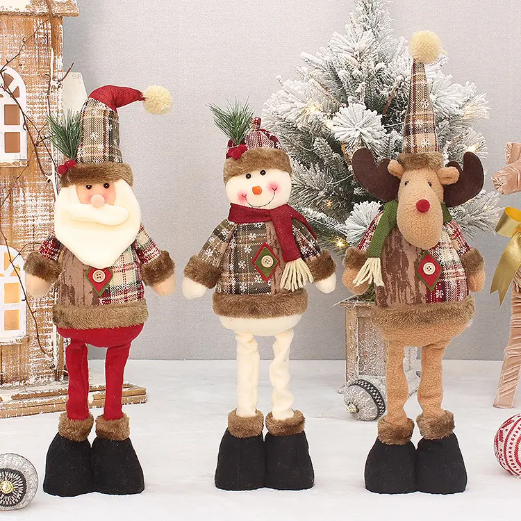 크리스마스 장식 격자 무늬 망원경 인형 창 장식 산타 클로스 봉제 장난감 눈사람 서있는 인형 휴일 어린이 선물