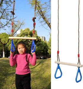 Jeu de cordes réglables pour enfants, nouveau trapèze balançoire avec anneaux, Bar en <span class=keywords><strong>bois</strong></span>, anneaux de gymnastique en plastique, vente en gros, - Product Image 5
