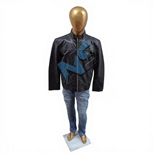 Chaqueta de Motero para Hombre, de Piel de Oveja Auténtica, Corte Ajustado, Resistente al Viento, Impermeable, Transpirable, Ecológica, con Cuello Camisero, Estilo Urbano, Color Negro - Product Image 1