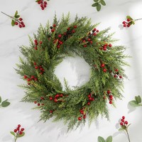 PVC-Kiefernnadeln mit Roten Beeren, Künstliche Grüne Kiefernnadel-Ringe, Kränze, Kerzenhalter-Ring für Weihnachtsdekoration