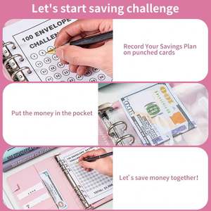 Carpeta de Presupuesto A5 de Cuero PU con 6 Anillas para Planificador y Desafío de Ahorro de 100 Sobres, Venta al por Mayor - Product Image 4