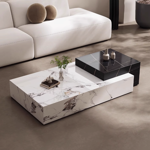 2026 意大利豪华现代简约高端咖啡桌套装，橡木材质，配石板和大理石，适合家庭客厅 - Product Image 1