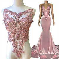 WDP-295 Applique de robe élégante en tissu maille avec strass dorés et pierres de cristal scintillantes pour corsage rose