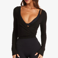 Haut de yoga athlétique polyvalent pour femme, léger, grande taille, style ballet, à manches longues, avec nœud croisé sur le devant, pour la gym, la danse et les loisirs