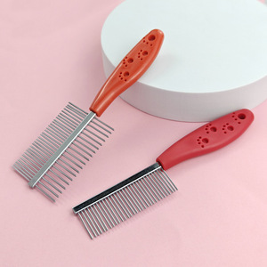 Peine para el cuidado de mascotas, doble fila, rojo, portátil, para gatos, perros, cuidado del pelo esponjoso - Product Image 4