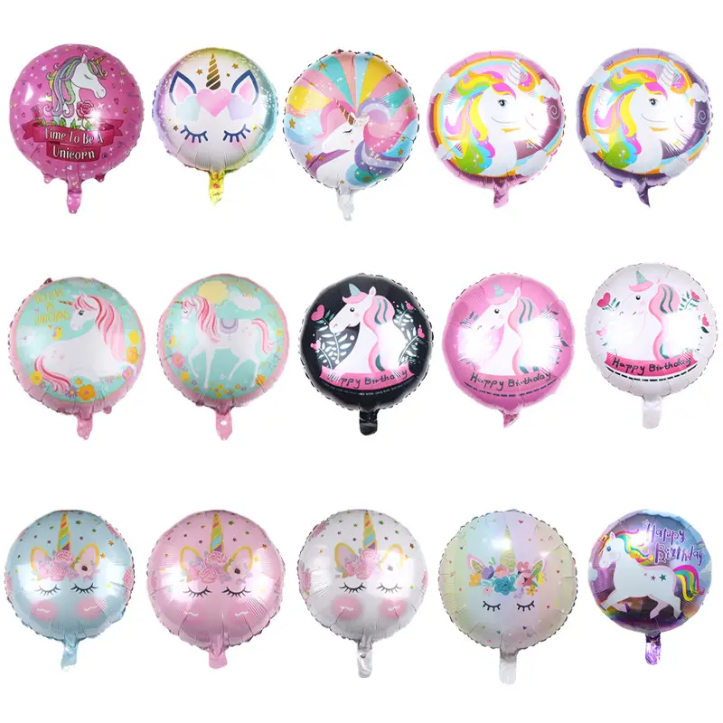 YH Unicorn Party Decorations Balloon For Kid's Birthday Cartoon Printed Mylar Animals 18 Inch Round Foil Balloons