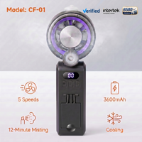 Ventilateur de refroidissement par brumisation portable 3600mAh 3-en-1, ventilateur de cou mains libres avec écran numérique, 5 vitesses, camping en plein air, été