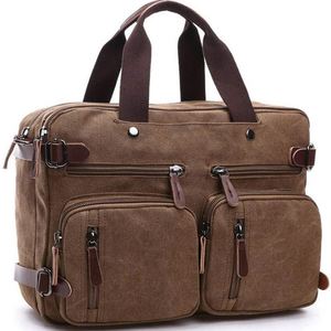 Free sample Canvas Messenger <b>Backpack</b> <b>Convertible</b> Bag Laptop Messenger Bags Shoulder <b>Backpack</b> Handbag Multipurpose Business - Product Image 1