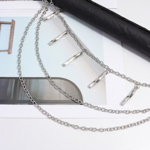 โซ่โลหะหลายชั้นทรงเรขาคณิต โซ่คาดเอว แฟชั่นฮิปฮอป โซ่คล้องกางเกงลำลอง โลหะผสมสังกะสี สีขาว K - Product Image 3