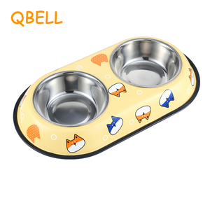 Qbellpet – Gamelles doubles amovibles en acier inoxydable pour chiens et chats, motifs <span class=keywords><strong>de</strong></span> dessins animés mignons, plusieurs couleurs - Product Image 1