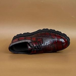 Zapatos de Vestir 100% Cuero de Cocodrilo - Derby con Suela Gruesa Color Borgoña para Hombre - Product Image 2
