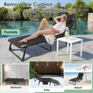 3 in 1 Folding Camping Cot <b>Bed</b>, 5 Positions Adjustable Patio Chaise Lounge Chair, Portable Sleeping Cots for Adults Large Size 0 - Product Image 5