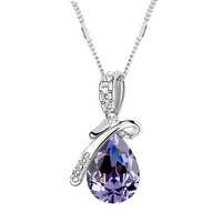 Collier Pendentif de Joaillerie Fine en Argent Sterling 925 Plaqué Or avec Cristal Améthyste Pierre de Naissance et Breloque Zodiaque Goutte d'Eau