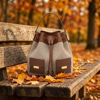 Sac fourre-tout de luxe en cuir véritable et toile pour femme, élégant et haut de gamme, avec cordon de serrage, sac à bandoulière