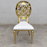 Chaise de banquet en acier inoxydable bronze avec dossier sculpté floral et siège en cuir PU