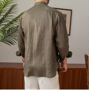 <span class=keywords><strong>Camicia</strong></span> 100% <span class=keywords><strong>Lino</strong></span> per l'Estate Traspirante Tinta Unita Camicie da Uomo Versatili Casual a Maniche Lunghe e Corte - Product Image 4