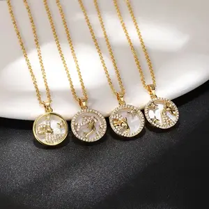 Factory direct custom full copper necklace fashion high quality 18k gold plated zodiac necklace copper jewelry drill