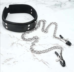 BDSM 속박 쥬게 테스 섹스 가죽 칼라 금속 젖꼭지 클램프 에로틱 페티쉬 속박 BDSM 성인 게임 섹스 토이 - Product Image 5