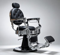 Fauteuil de barbier hydraulique inclinable en cuir noir capitonné vintage de haute qualité pour salon de coiffure masculin