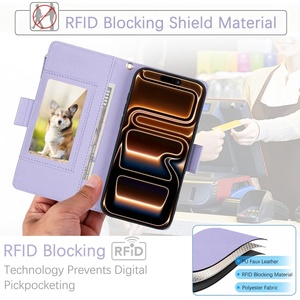 Funda de piel sintética al por mayor para iPhone 17 12 13 14 15 16 Pro Max con cuerda para colgar, tarjetero y soporte protector - Product Image 6