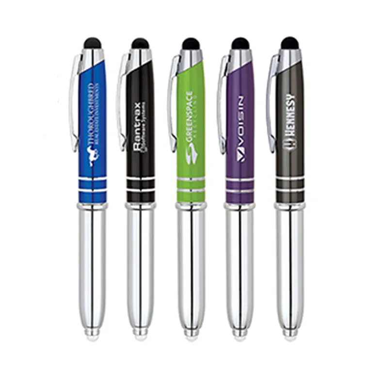 3 in 1 Promotional Gift Metal Led Ball Pen Custom Logo Advertising Multi-Functional Light Stylus Pen