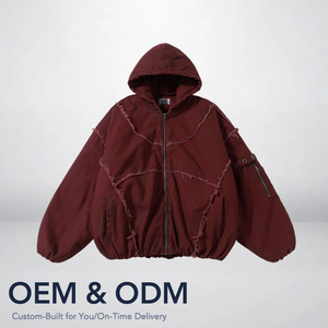 Chaqueta de invierno vintage de estilo callejero americano de la marca de moda algodón grueso y cálido con cremallera de nailon deshilachado teñido - Product Image 1