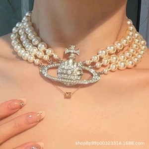 Collar de Saturno de Tres Capas Empress Dowager Vivienne con Circones y Perlas, Gargantilla Clásica para Mujer, Cadena para Clavícula, Estilo Punk, para Bodas y Banquetes - Product Image 5