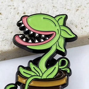 Broche de esmalte vintage con diseño de Venus Flytrap en maceta, pin de solapa de planta carnívora de moda, insignia de dibujos animados única para ropa - Product Image 3
