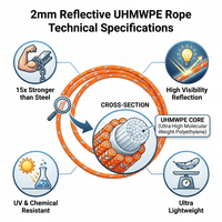 Cordage UHMWPE réfléchissant, résistant aux UV, haute résistance, haute visibilité, 12 brins tressés, ligne de treuil synthétique, amarrage maritime, sécurité
