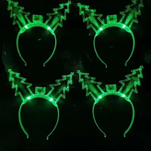 2020 noel yeşil geyik boynuz boynuz yanıp sönen LED kafa bandı