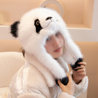 Venta al por mayor a prueba de viento cálido Panda sombrero lindo Animal relleno cabeza sombreros felpa invierno sombreros Unisex