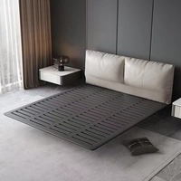 Muebles de dormitorio modernos de estilo minimalista italiano, marco de cama de madera maciza, diseño de cama flotante suave de cuero