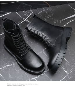 Men's Trendy All Seasons Waterproof for Boots British Style High Top Ankle <b>Bootie</b> Warm Cotton Filled Fur Rubber Upper Genuine - Product Image 2