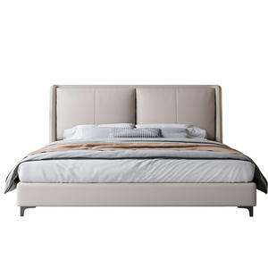 แพลตฟอร์มคิงไซส์ขนาดเต็มที่กําหนดเองเบาะหนังหรูหราสบายและโครงเตียงไม้เนื้อแข็งพร้อมที่เก็บและหัวเตียง - Product Image 1