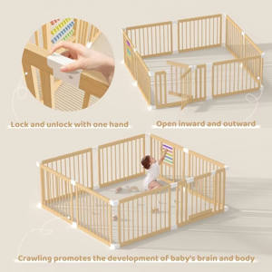 Parc de jeu pliable en bois pour bébé, grande zone d'activités intérieure sécurisée, mobilier pour enfants - Product Image 2