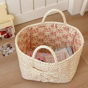 Cesta de lavandería de algodón con estampado floral al por mayor, bolsa de compras ligera, cesta de almacenamiento plegable con asa, bolsa para el hogar - Product Image 3