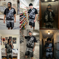 Setelan Pria Customizable dengan Desain Cetak Sepenuhnya, Kemeja Lengan Pendek dan Celana Pendek Longgar dengan Desain Flame Airbrush untuk Gaya Jalanan Urban