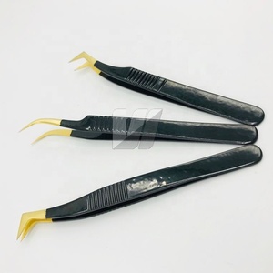 Pinzas japonesas sostenibles de acero inoxidable para extensión de pestañas, logotipo personalizado, puntas de volumen de oro negro, crestas de fácil agarre, Punta puntiaguda - Product Image 1