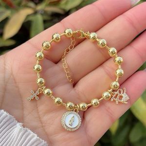 Pulsera Jinyuan Ajustable de <span class=keywords><strong>San</strong></span> <span class=keywords><strong>Benito</strong></span>, Hecha a Mano con Cuentas Chapadas en Oro, para Mujeres y Hombres, Joyería para Bodas, Fiestas y Regalos - Product Image 3