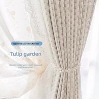 Rideau Tulipe en Tissu Jacquard Teint Fil à Fil, Polyester Isolant, Style Champêtre, Plis Ondulés/En Vague, Rideaux Hauts