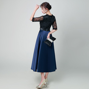 Vestido de noche para mujer, azul marino, satén, cintura alta, corte ajustado, M20, para fiesta, vestido de anfitriona - Product Image 2